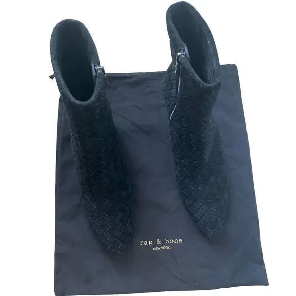 Rag + Bone Rio Revolve Woven Black Suede Leather Mid Boots Size 7.5 37.5 - Picture 4 of 11